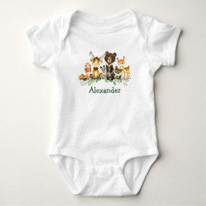Watercolor Woodland Forest Animals Baby Bodysuit