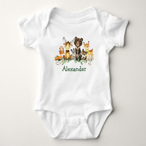 Watercolor Woodland Forest Animals Baby Bodysuit