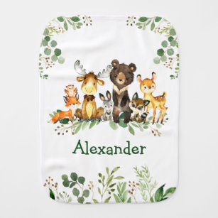 Watercolor Woodland Forest Animals Baby Burp Cloth