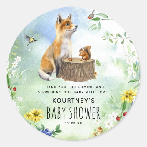 Watercolor Woodland Forest Animals Baby Shower Classic Round Sticker