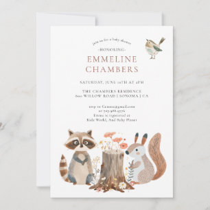 Watercolor Woodland Forest Animals Baby Shower Invitation