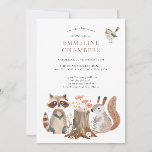 Watercolor Woodland Forest Animals Baby Shower  Invitation