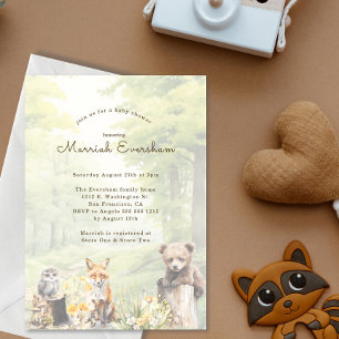 Watercolor Woodland Forest Animals Baby Shower Invitation