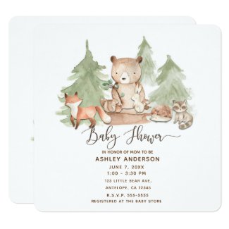 Watercolor Woodland Forest Animals Baby Shower Invitation