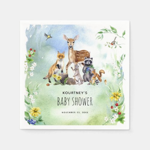 Watercolor Woodland Forest Animals Baby Shower Napkins