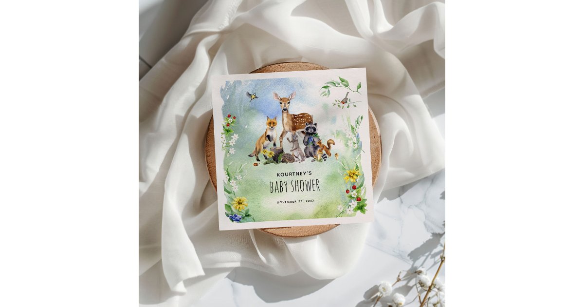 Watercolor Woodland Forest Animals Baby Shower Napkins | Zazzle