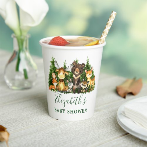 Watercolor Woodland Forest Animals Baby Shower Paper Cups