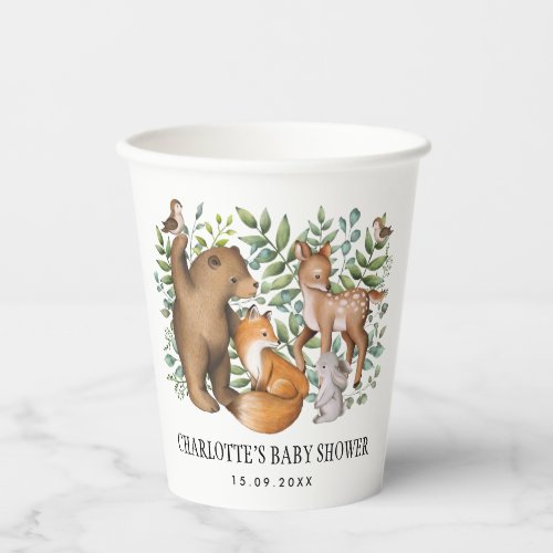 Watercolor Woodland Forest Animals Baby Shower  Paper Cups