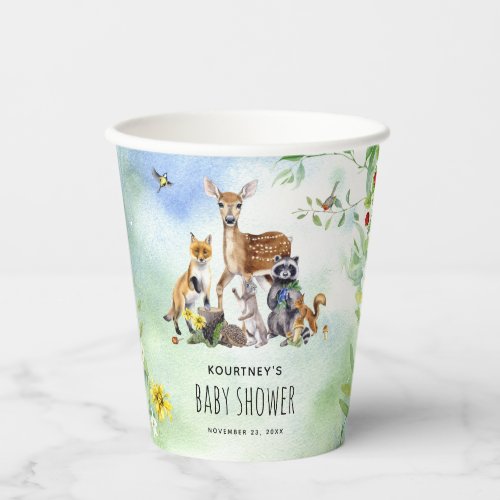 Watercolor Woodland Forest Animals Baby Shower Paper Cups