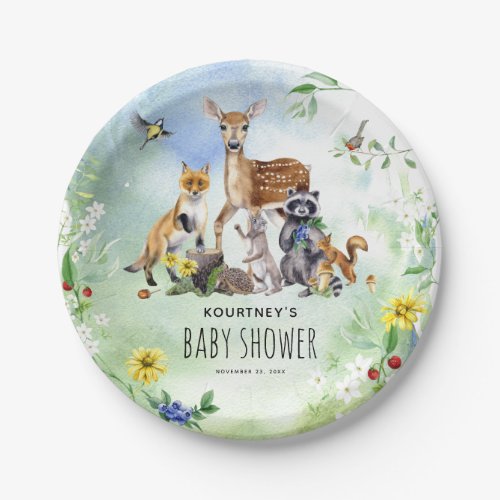 Watercolor Woodland Forest Animals Baby Shower Paper Plates