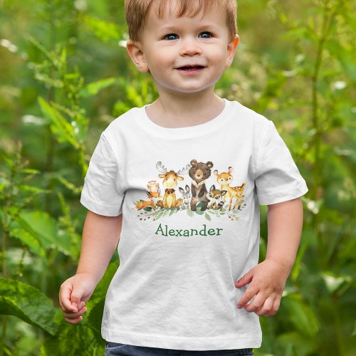 Watercolor Woodland Forest Animals Baby T_Shirt