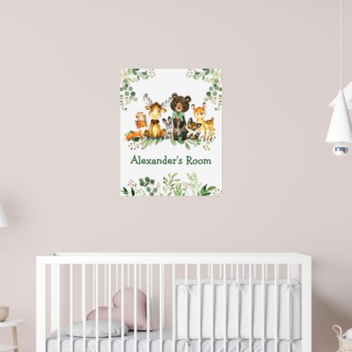 Watercolor Woodland Forest Animals Bow Greenery Poster