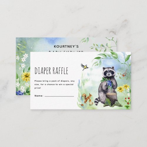  Watercolor Woodland Forest Animals Diaper Raffle Enclosure Card