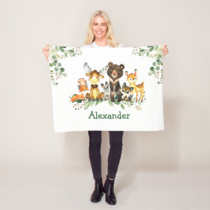 Watercolor Woodland Forest Animals Fleece Blanket