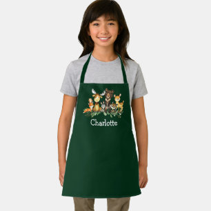 Watercolor Woodland Forest Animals Green Apron