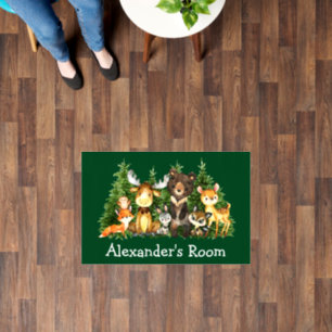 Watercolor Woodland Forest Animals Green Floor Decals