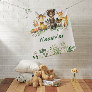 Watercolor Woodland Forest Animals Greenery Baby Blanket