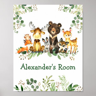 Watercolor Woodland Forest Animals Greenery Poster