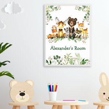 Watercolor Woodland Forest Animals Greenery Poster by HappyMemoriesKidsCo at Zazzle