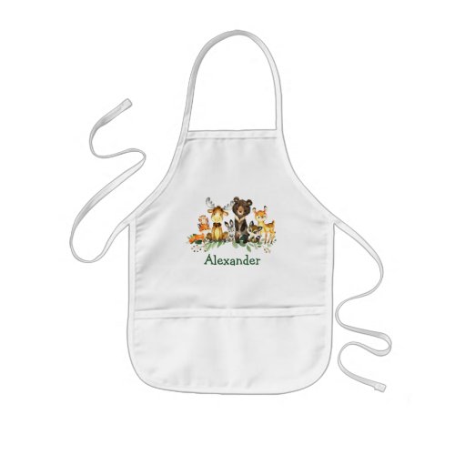 Watercolor Woodland Forest Animals Kids Apron