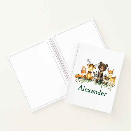 Watercolor Woodland Forest Animals Kids Drawing Notebook