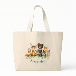 Watercolor Woodland Forest Animals Large Tote Bag