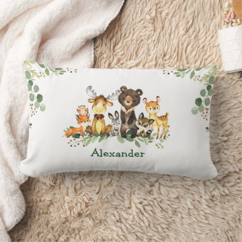 Watercolor Woodland Forest Animals Lumbar Pillow