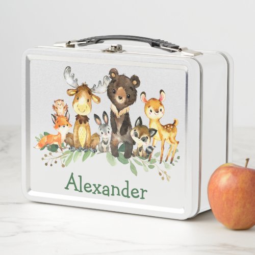 Watercolor Woodland Forest Animals Metal Lunch Box