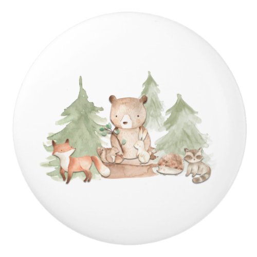 Watercolor Woodland Forest Animals Nursery Bedroom Ceramic Knob