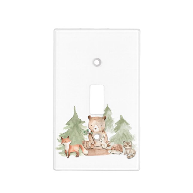 Watercolor Woodland Forest Animals Nursery Bedroom Light Switch Cover (Front)