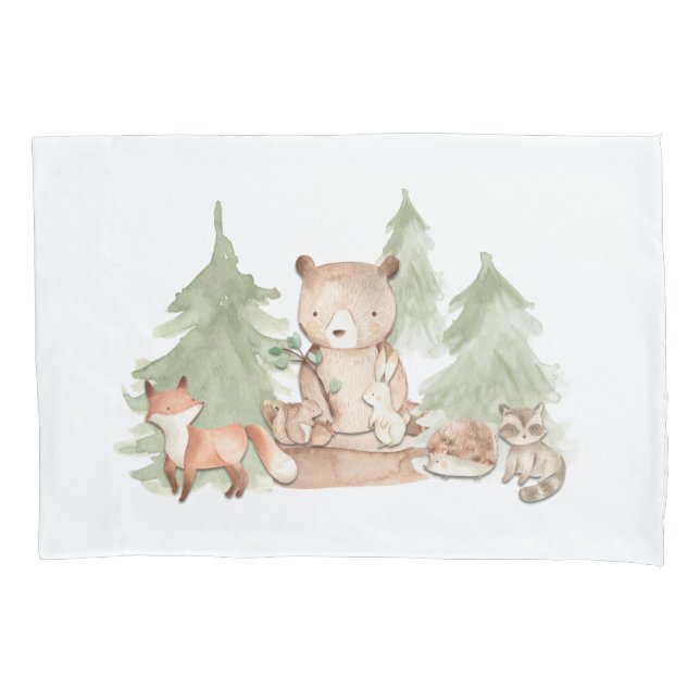 Watercolor Woodland Forest Animals Nursery Bedroom Pillow Case (Front)