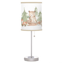 Watercolor Woodland Forest Animals Nursery Bedroom Table Lamp