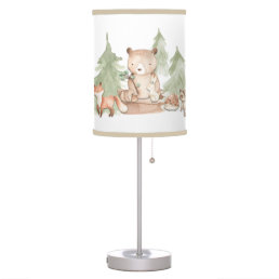 Watercolor Woodland Forest Animals Nursery Bedroom Table Lamp