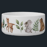 Watercolor Woodland Forest Animals Pattern Pet Bowl<br><div class="desc">This adorable design belongs to our FOREST FABLE collection. It features our original watercolor illustration depicting whimsical woodland animals and elegant botanical greenery leaves.</div>