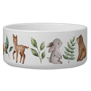 Watercolor Woodland Forest Animals Pattern Pet Bowl