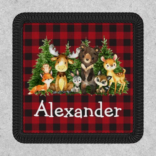 Watercolor Woodland Forest Animals Plaid Patch