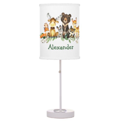 Watercolor Woodland Forest Animals Table Lamp