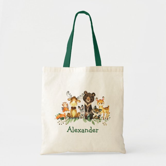 Watercolor Woodland Forest Animals Tote Bag (Front)