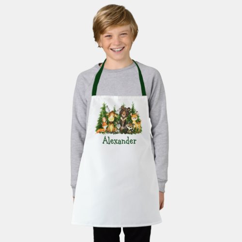 Watercolor Woodland Forest Animals Trees Apron
