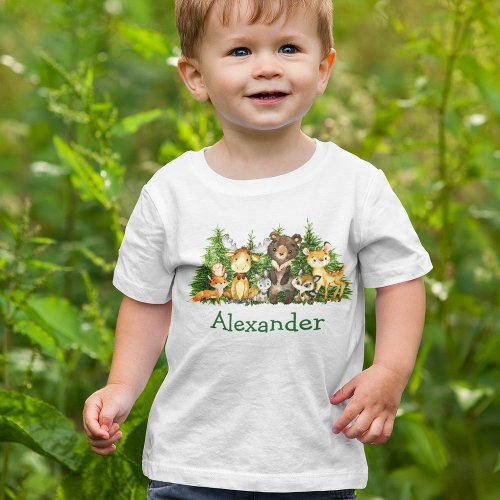 Watercolor Woodland Forest Animals Trees Baby T_Shirt