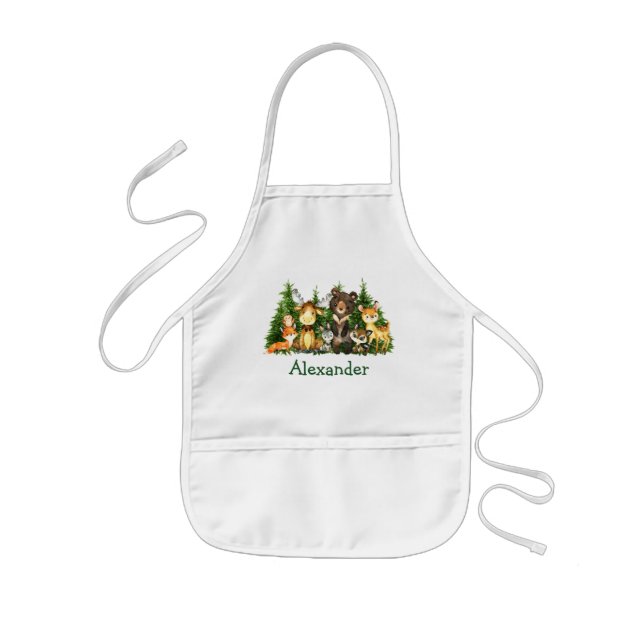 Watercolor Woodland Forest Animals Trees Kids' Apron (Front)
