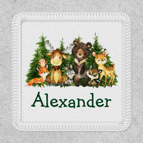 Watercolor Woodland Forest Animals Trees Patch