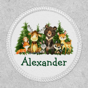 Watercolor Woodland Forest Animals Trees Round Patch