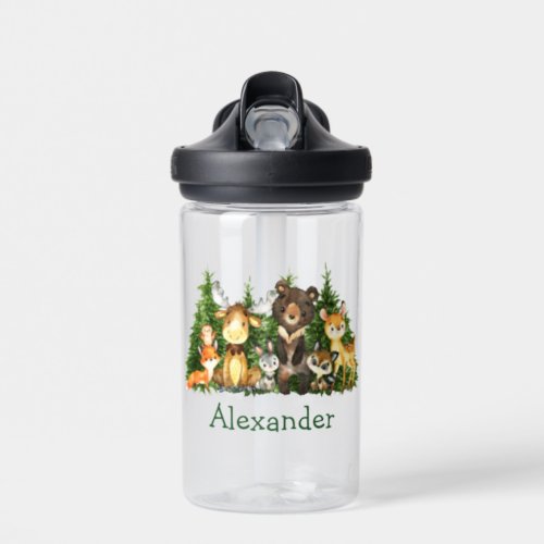 Watercolor Woodland Forest Animals Trees Water Bottle