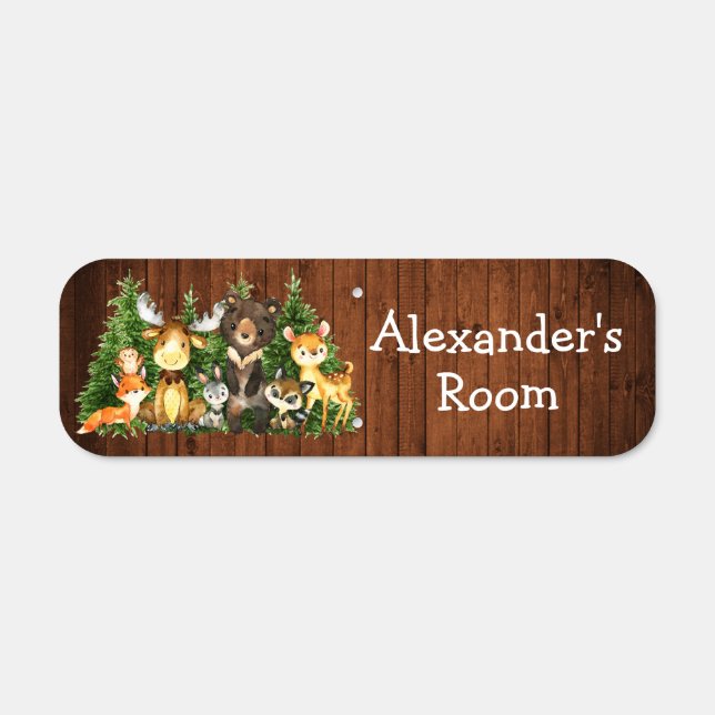 Watercolor Woodland Forest Animals Wood Trees Metal Sign (Front)