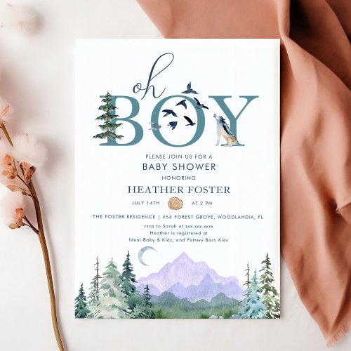 Watercolor Woodland Forest Boho Baby Shower Invitation