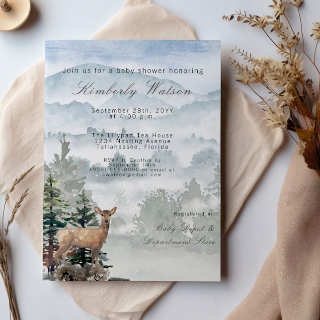 Watercolor Woodland Forest Doe Baby Shower Invitation (Watercolor Woodland Forest Doe Baby Shower Invitation)
