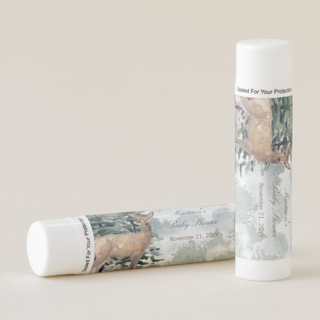 Watercolor Woodland Forest Doe Baby Shower Lip Balm (Front)