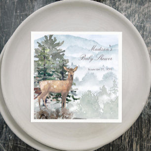 Watercolor Woodland Forest Doe Baby Shower Napkins