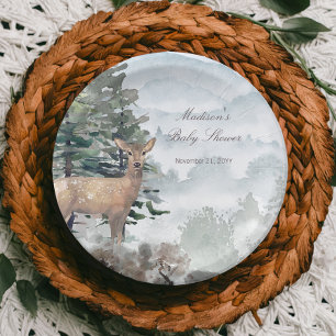 Watercolor Woodland Forest Doe Baby Shower Paper Plates